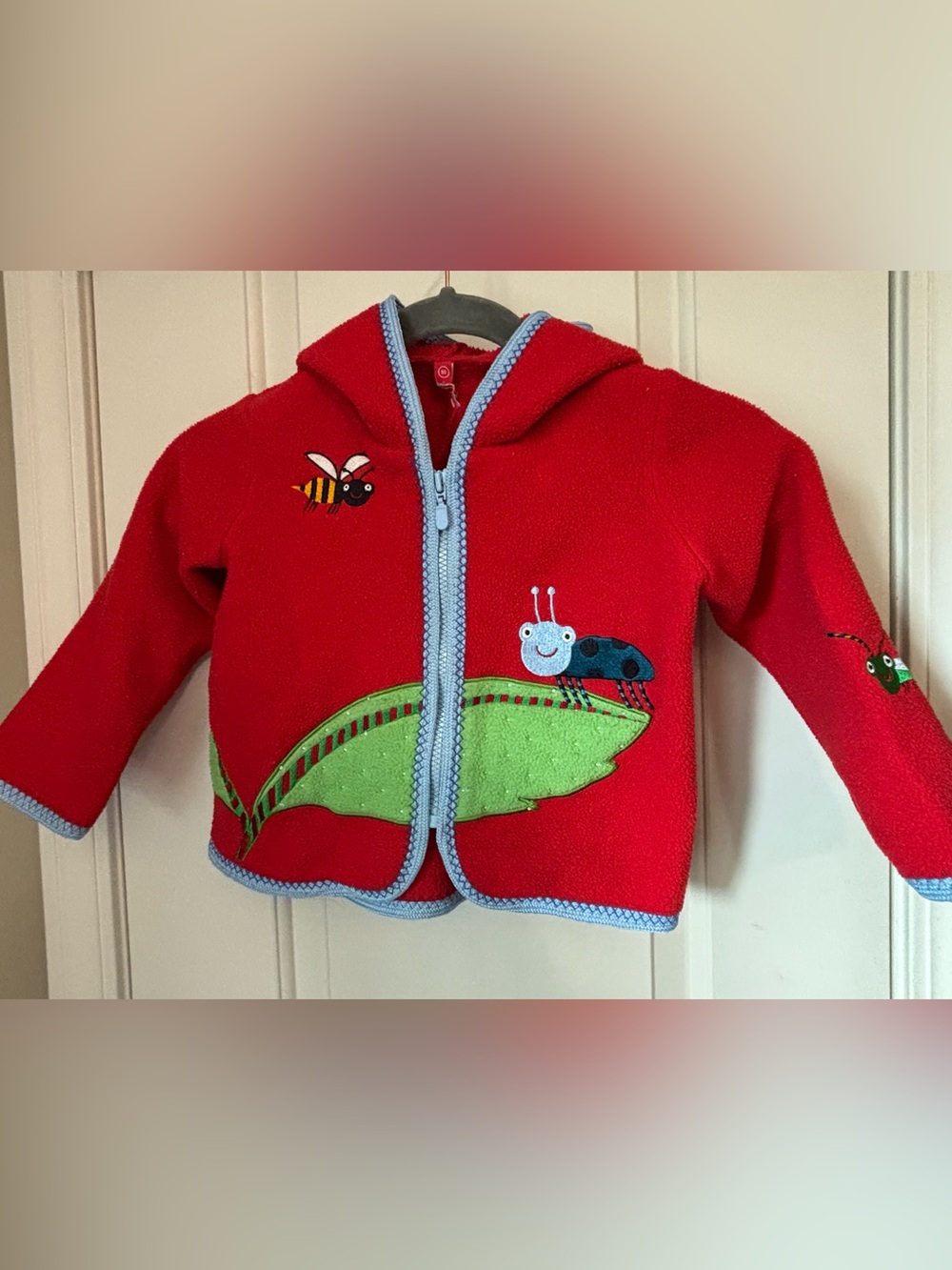 Hanna Andersson Red Hooded Fleece Jacket with Bug Appliqués